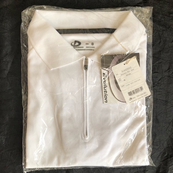 Phiten Evolution Zippered Polo Shirt Aqua Titanium Sport Technology - White NEW - Picture 5 of 6